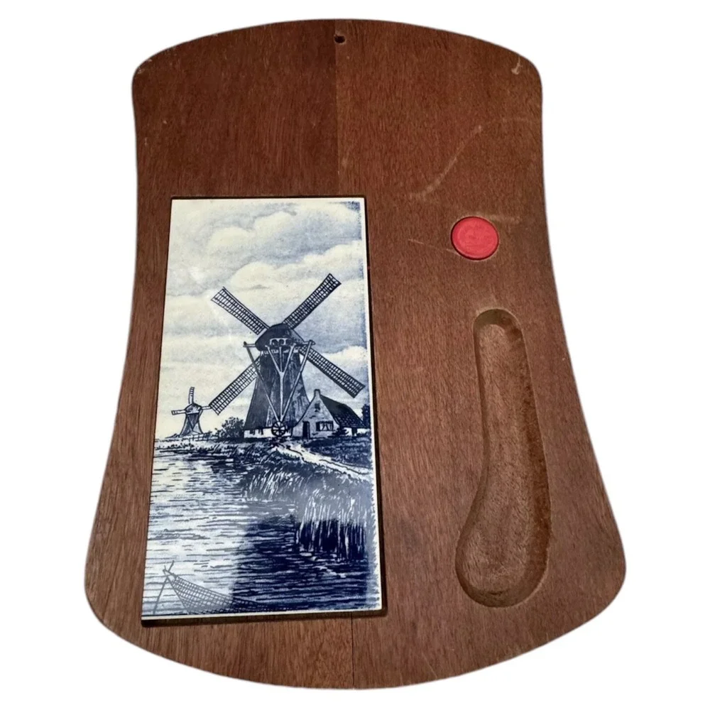 Dutch Windmill Vintage Blue & White Ceramic Tile & Wooden Surround Cheese Board